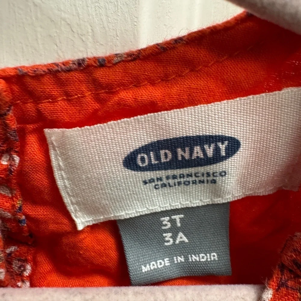 NWOT Old Navy 3T Girls Red/Orange & White Floral Short Sleeve Dress w Open Back